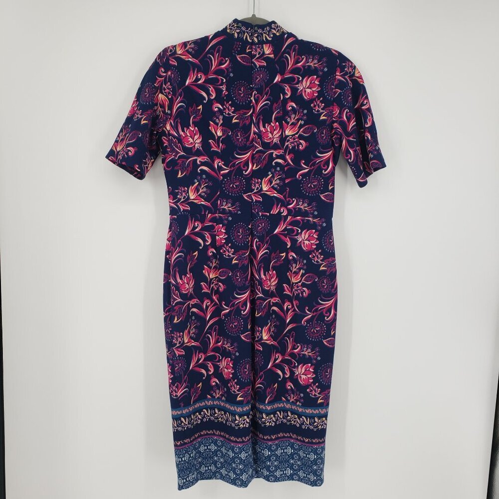 Maggy London Navy / pink Floral Sheath Dress. Beautiful embroidered collar sz 8P - Picture 2 of 9